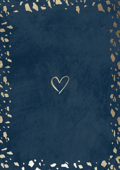 Trouwkaart 'Mr & Mrs' donkerblauw met terrazzo patroon Achterkant