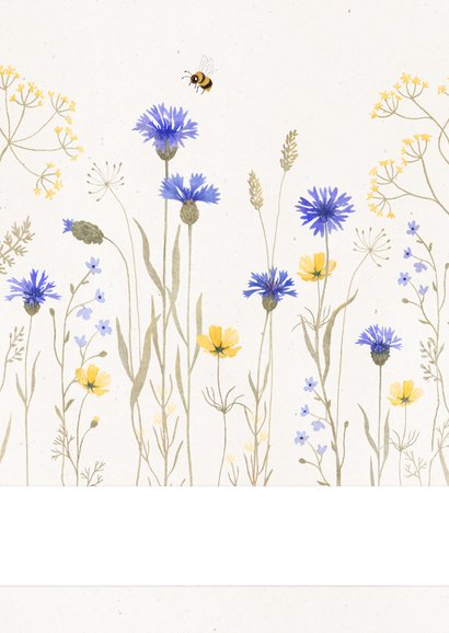Trouwkaart natuurlijk met aquarel geschilderde wilde bloemen Achterkant