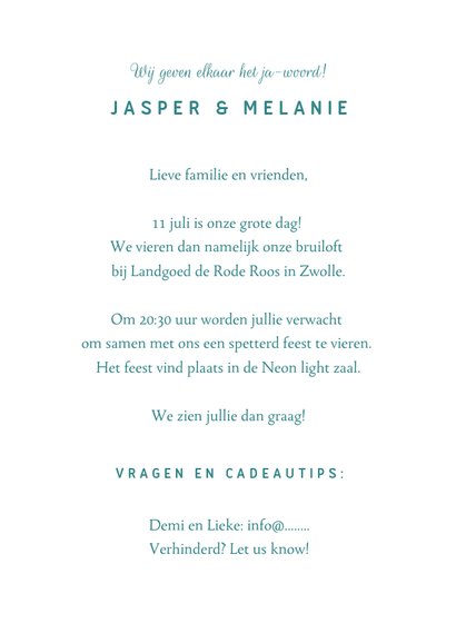 Trouwkaart neon stijlvol met hartjes 3