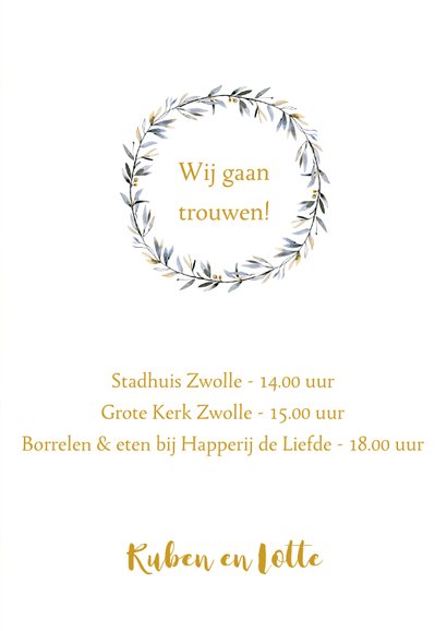Trouwkaart oker bladerkrans 3