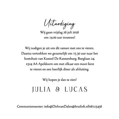 Trouwkaart oldtimer bruidspaar 3