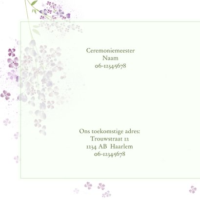 Trouwkaart paarse seringen 2