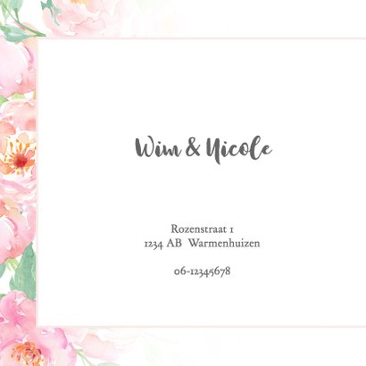 Trouwkaart pastel rozen met kader 2