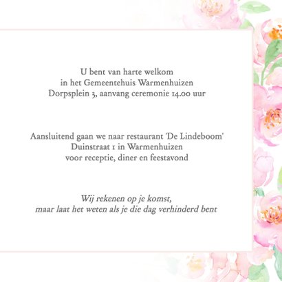 Trouwkaart pastel rozen met kader 3