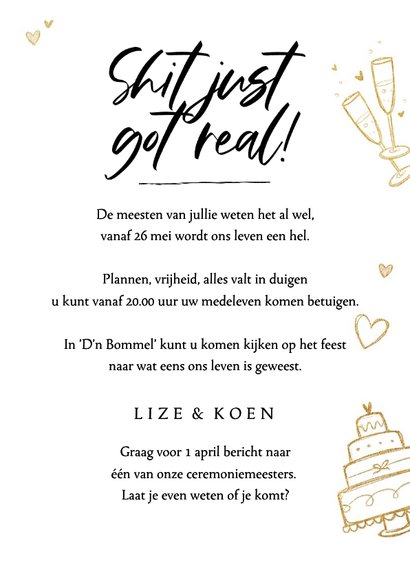 Trouwkaart R.I.P. single life grappig symbolen goud 3