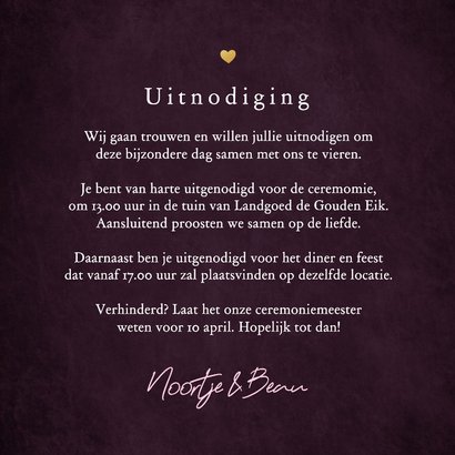 Trouwkaart romantisch hart goud donker stijlvol 3