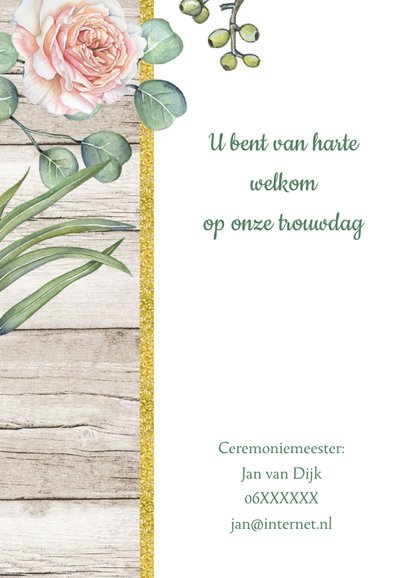 Trouwkaart rozen houtlook 2
