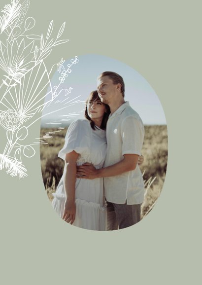Trouwkaart save the date bohemian lijntekening kalender 2
