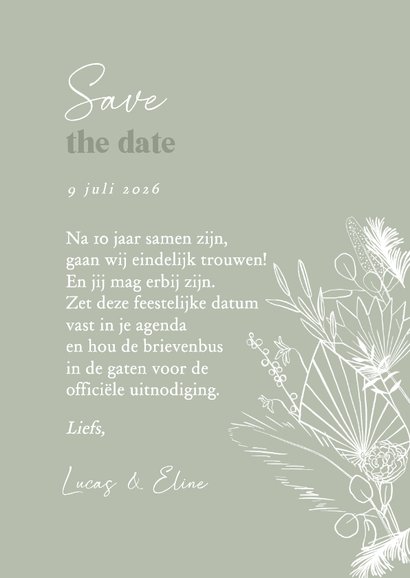 Trouwkaart save the date bohemian lijntekening kalender 3