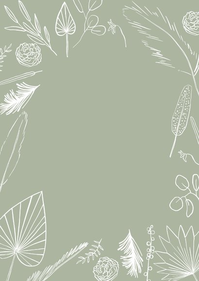 Trouwkaart save the date bohemian lijntekening kalender Achterkant