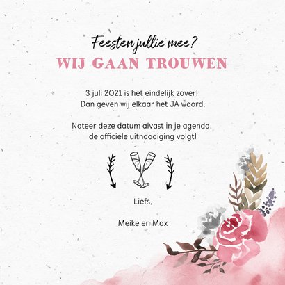 Trouwkaart save the date bohemian met waterverf bloemen 3