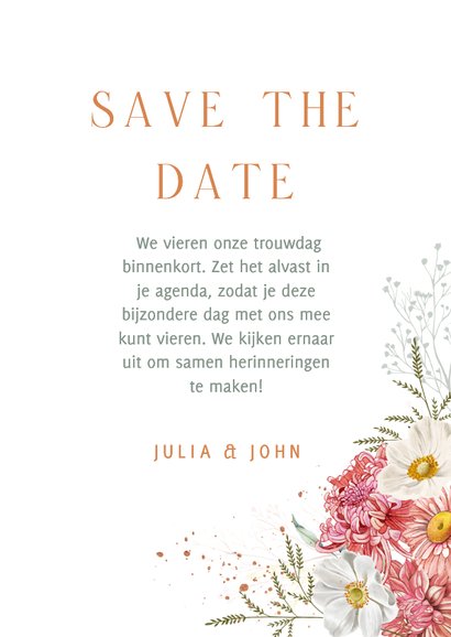 Trouwkaart save the date dahliabloemen en herfstanemoon 3