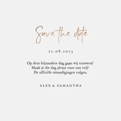 Trouwkaart save the date eucalyptus goud hartjes 3