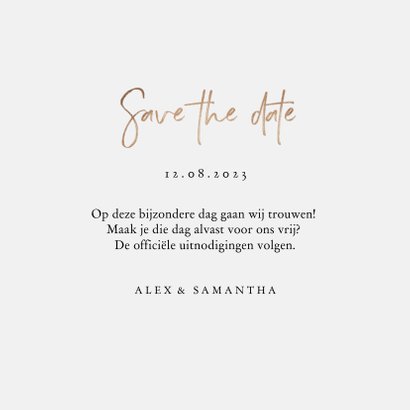 Trouwkaart save the date eucalyptus goud hartjes 3