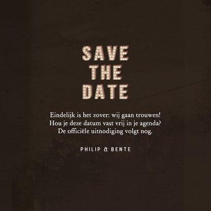 Trouwkaart save the date festival letters met licht 3