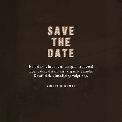 Trouwkaart save the date festival letters met licht 3