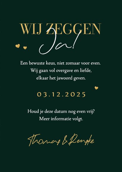 Trouwkaart Save the Date groen marmer stijlvol goud foto 3