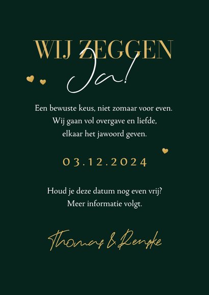 Trouwkaart Save the Date groen marmer stijlvol goud foto 3