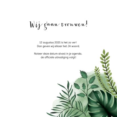 Trouwkaart save the date in bohemian stijl met gouden hartje 3