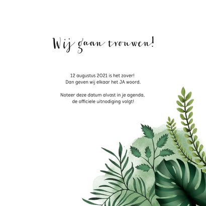 Trouwkaart save the date in bohemian stijl met gouden hartje 3
