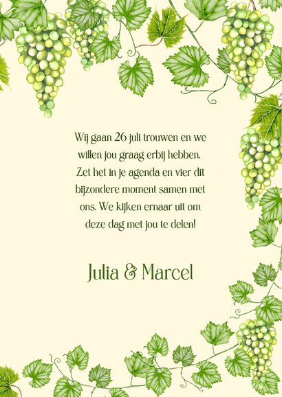 Trouwkaart save the date met groene druiven  3