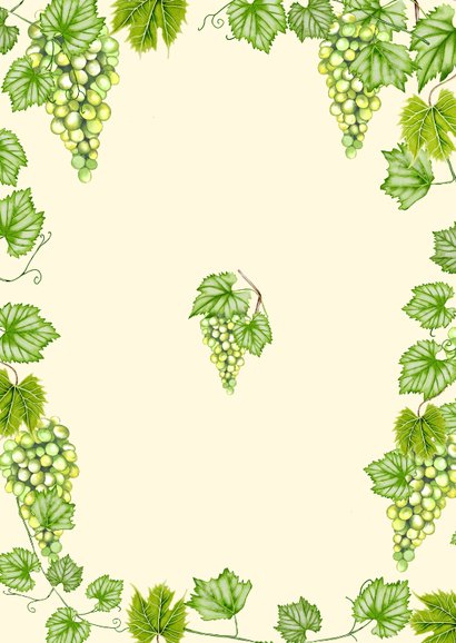 Trouwkaart save the date met groene druiven  Achterkant