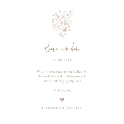 Trouwkaart save the date neutrale waterverf, foto en hartje 3
