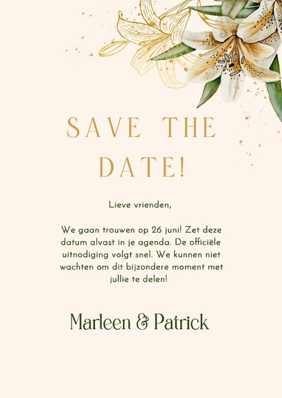 Trouwkaart Save the date witte lelie  3
