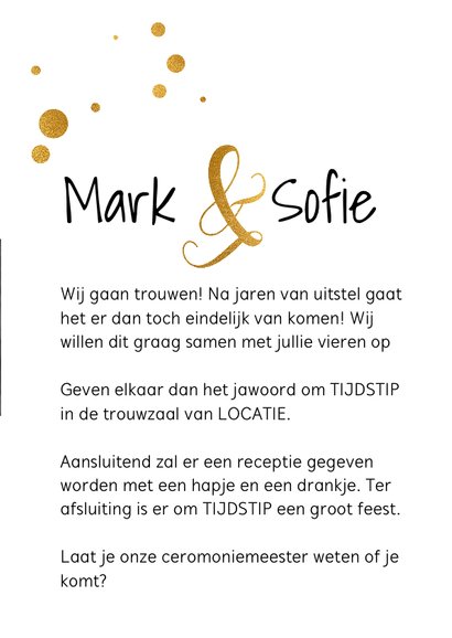 Trouwkaart serie Yes goud 3
