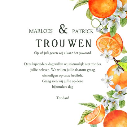 Trouwkaart sinaasappels bloesem 3