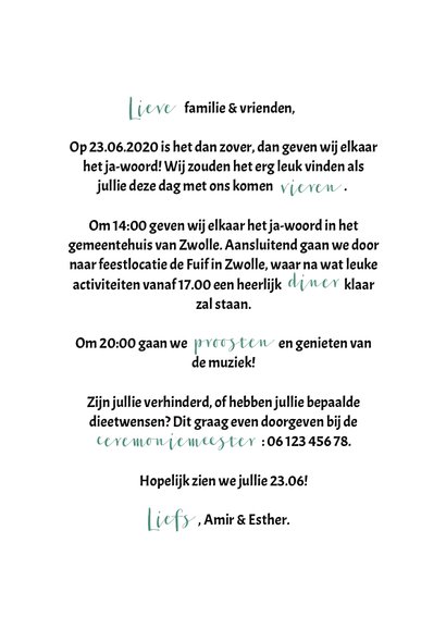 Trouwkaart staand met fotocollage, label, namen 3