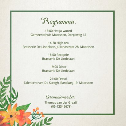Trouwkaart Stijlvol bloemen retro 2