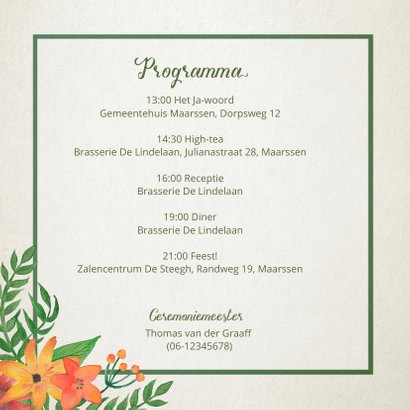 Trouwkaart Stijlvol bloemen retro 2