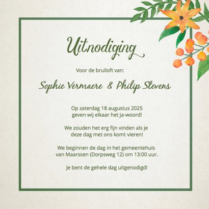 Trouwkaart Stijlvol bloemen retro 3