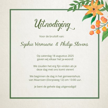 Trouwkaart Stijlvol bloemen retro 3