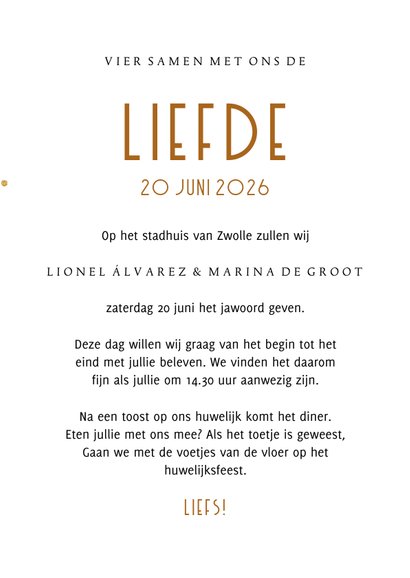 Trouwkaart stijlvol botanisch lijnillustratie foliedruk goud 3