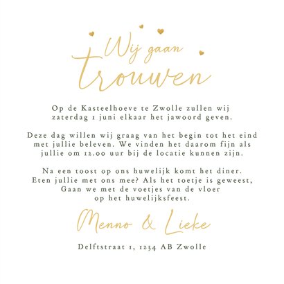 Trouwkaart stijlvol klassiek bloemen patroon waterverf goud 3