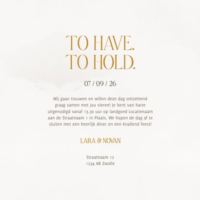 Trouwkaart stijlvol met marmereffect en goudfolie 3