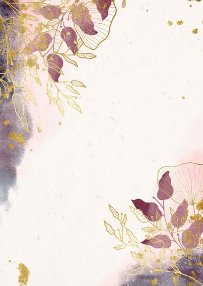 Trouwkaart stijlvol met waterverf en gouden bloemen Achterkant