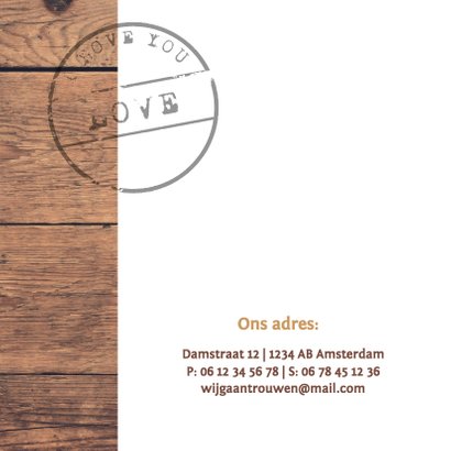 Trouwkaart stoer hout met foto 2