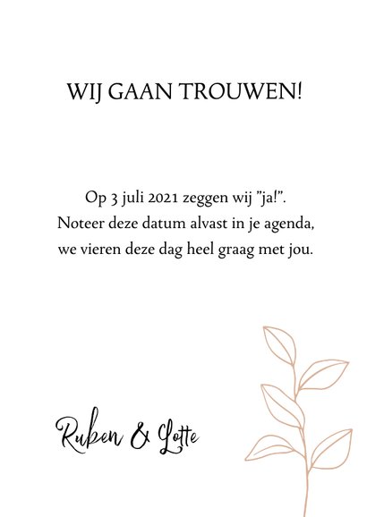 Trouwkaart takje, aanpasbare kleur en tekst 3
