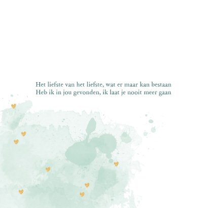 Trouwkaart tekst aquarel hartjes goud 2