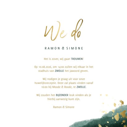 Trouwkaart tijdlijn gouden tekst waterverf 3