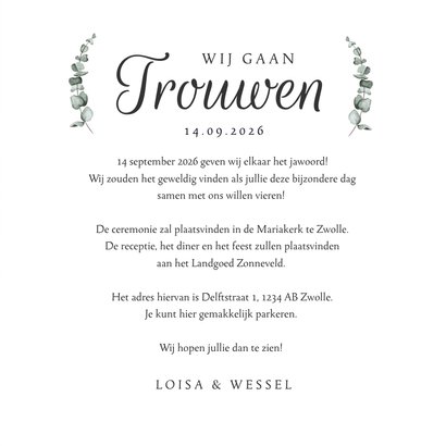 Trouwkaart tijdlijn stijlvol marmer eucalyptus klassiek 3