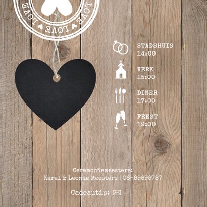 Trouwkaart typografie hartje houtlook 2