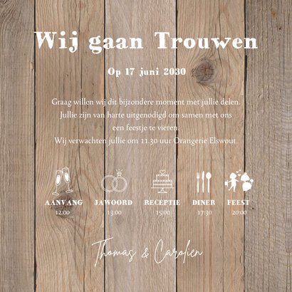 Trouwkaart typografie hartje houtlook 3