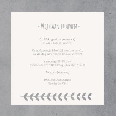 Trouwkaart uitnodiging koren 3