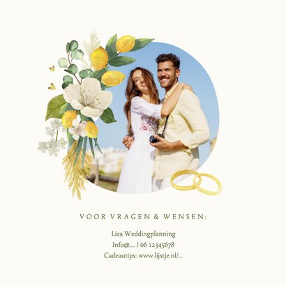 Trouwkaart uitnodiging mediterraans citroenen zomer krans 2