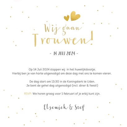 Trouwkaart uitnodiging met een gouden tekst Ja en eigen foto 3