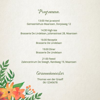 Trouwkaart vintage bloemen 2